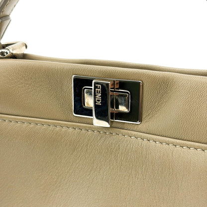 Fendi Peekaboo Soft Leather, Beige, Leather, Handbag