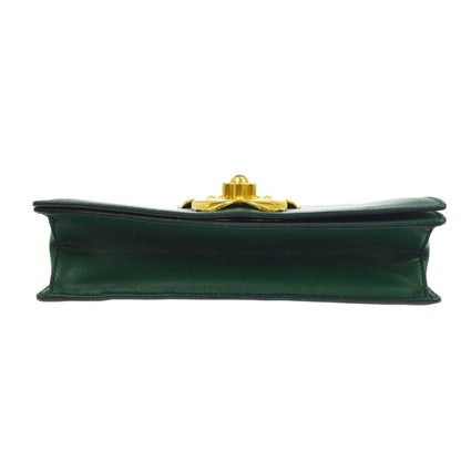 Prada Corolle Chain Saffiano with Metal, Green, Leather, Shoulder Bag
