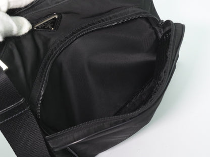 Prada Front Pocket Messenger Quilted Tessuto, Black, Nylon, Shoulder Bag