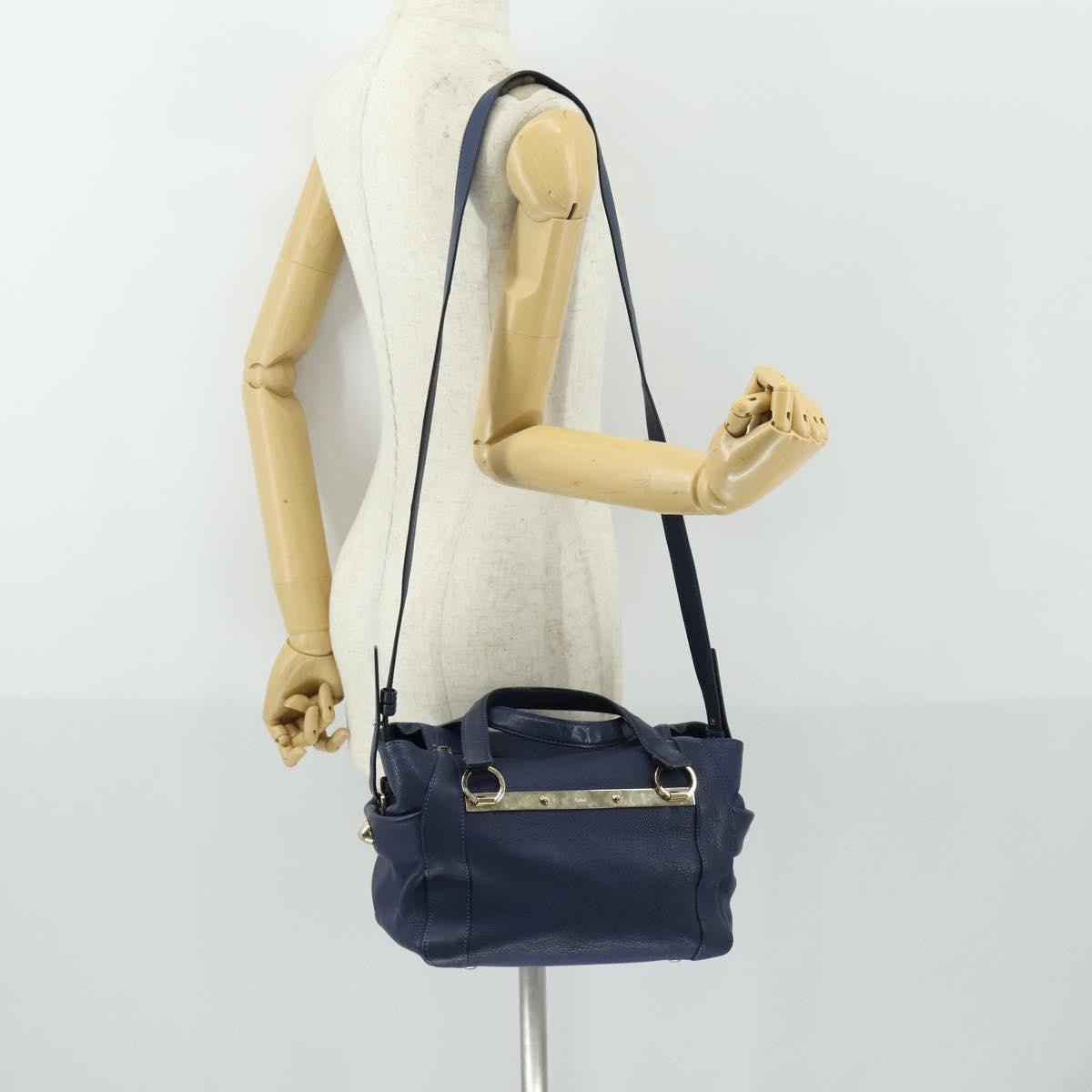 Chloe Bridget Convertible Satchel Leather, Navy, Leather, Handbag