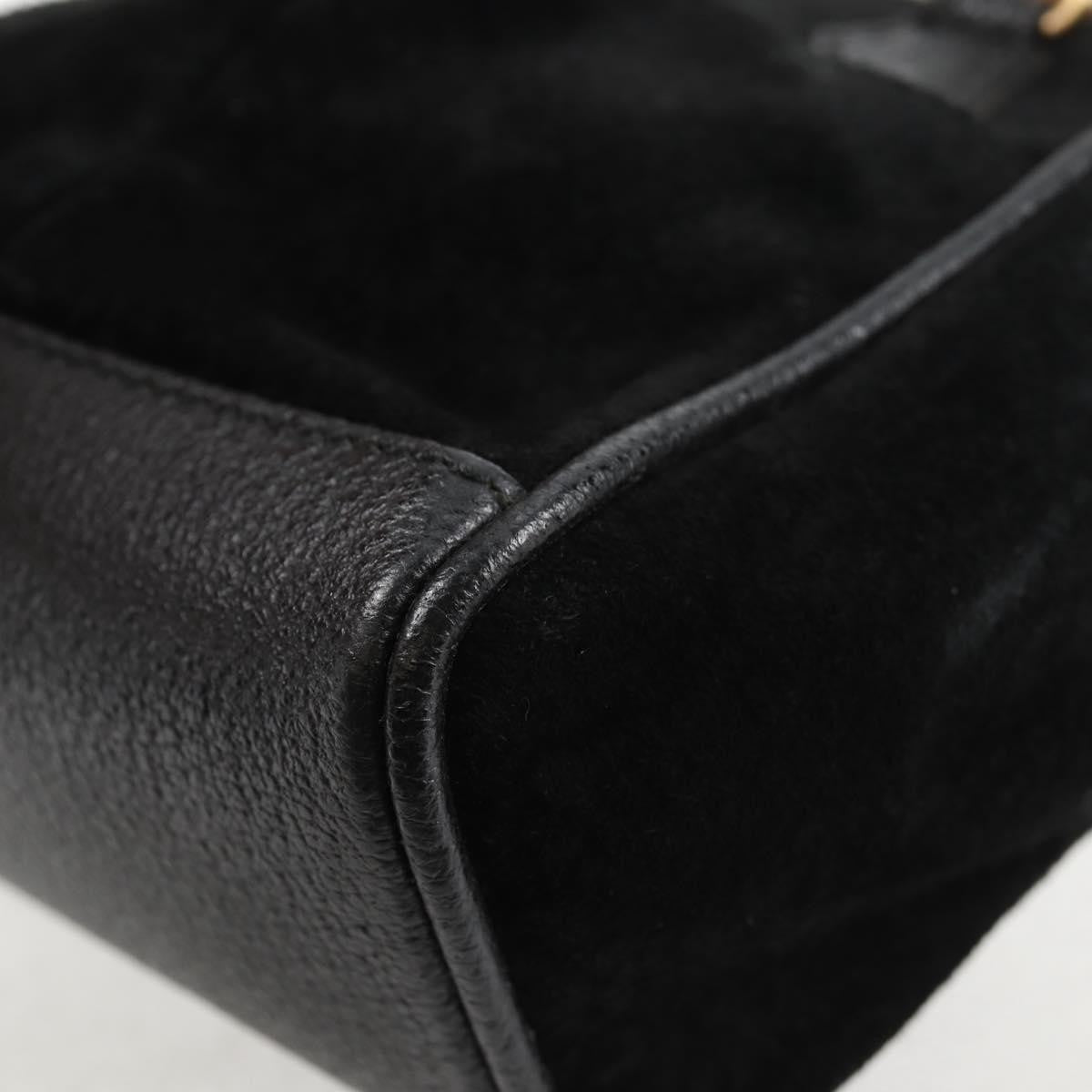 Gucci Vintage Bamboo Front Pocket Suede, Black, Suede, Tote Bag
