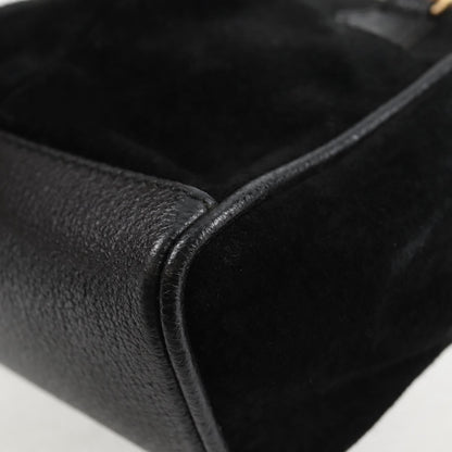 Gucci Vintage Bamboo Front Pocket Suede, Black, Suede, Tote Bag