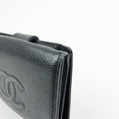 Chanel Vintage Timeless Bifold Caviar, Black, Leather, Wallet