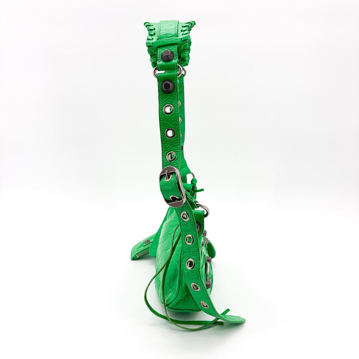 Balenciaga Le Cagole Giant Studs Leather, Green, Leather, Shoulder Bag