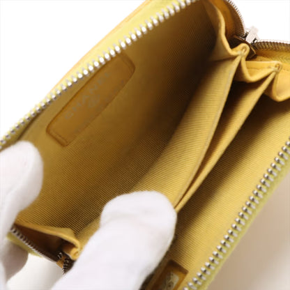 Chanel Double Stitch CC Coin Purse Quilted Lambskin, YELLOW, LEATHER, Wallets
