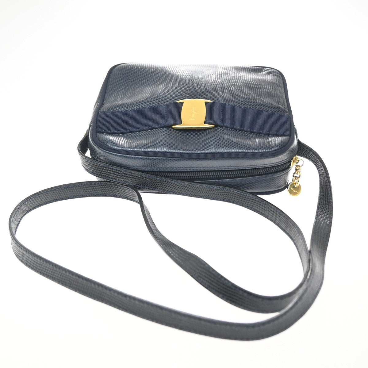 Salvatore Ferragamo Vara Bow Camera Leather, Navy, Leather, Shoulder Bag