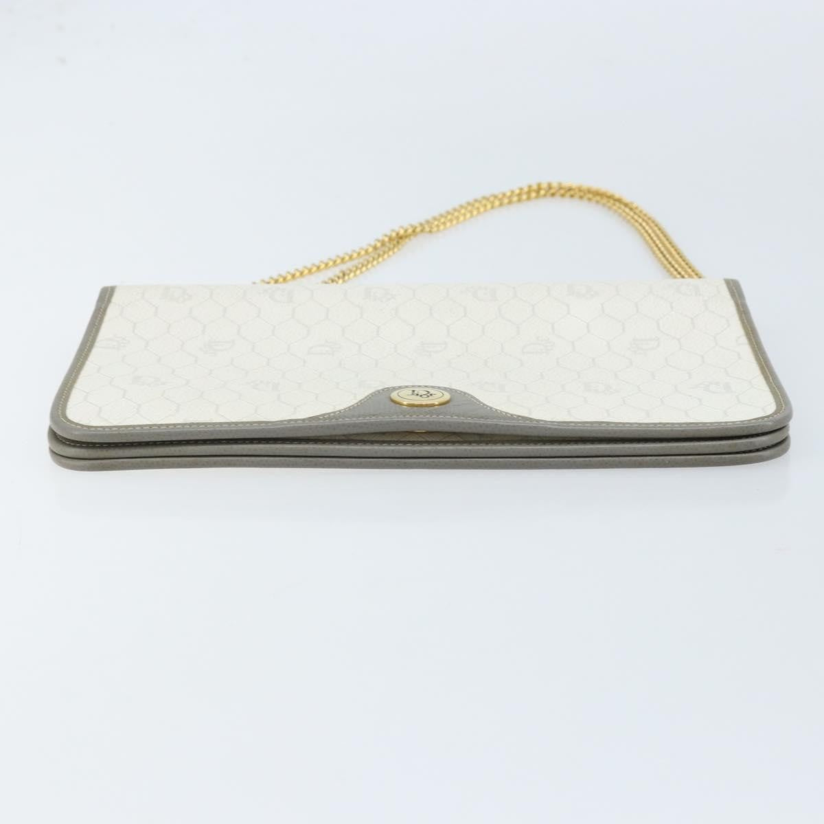Christian Dior Vintage Honeycomb Zip Coated Canvas, White, Canvas, Clutch