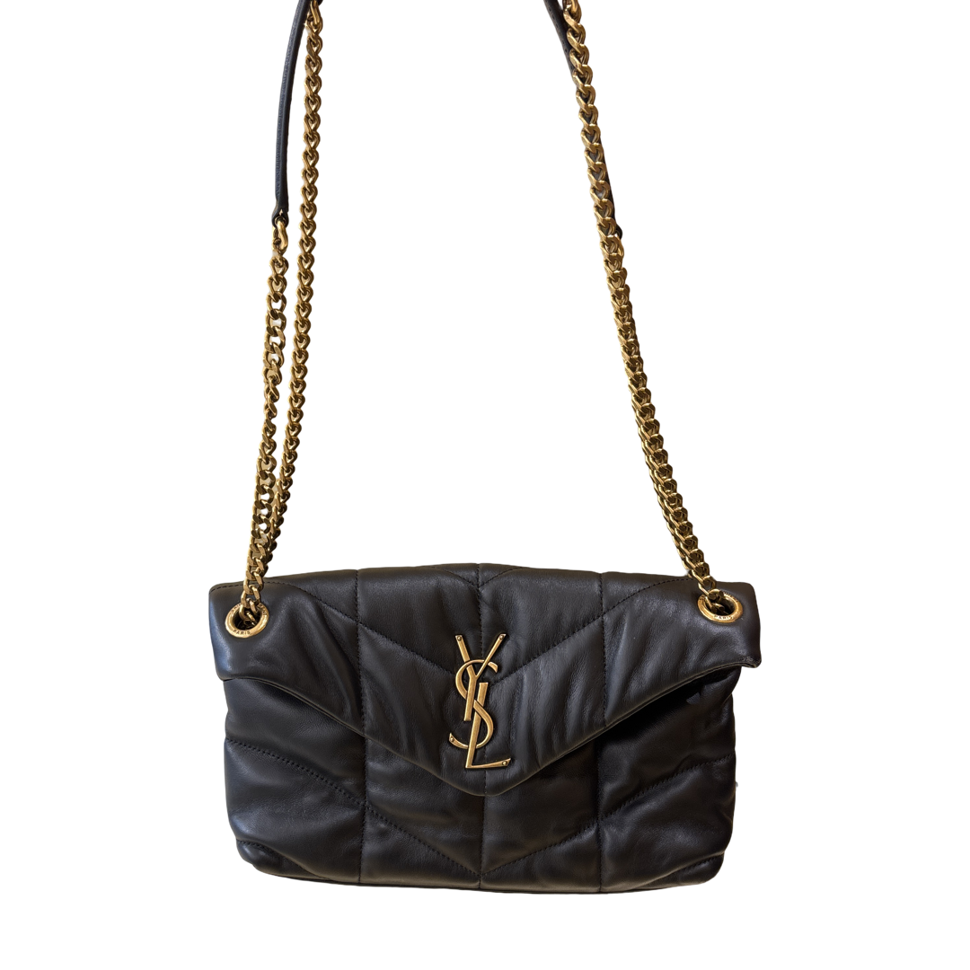 Saint Laurent Loulou Shoulder Matelasse Chevron Velvet, Black, Leather, Crossbody Bag