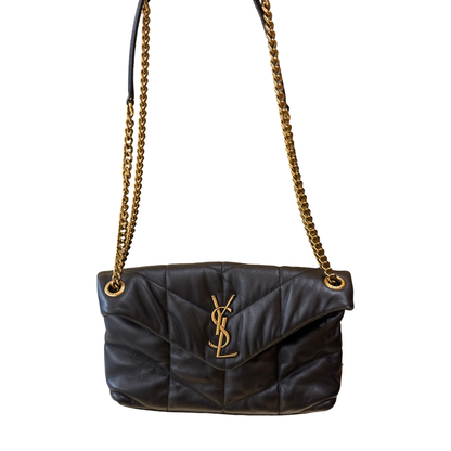 Saint Laurent Loulou Shoulder Matelasse Chevron Velvet, Black, Leather, Crossbody Bag