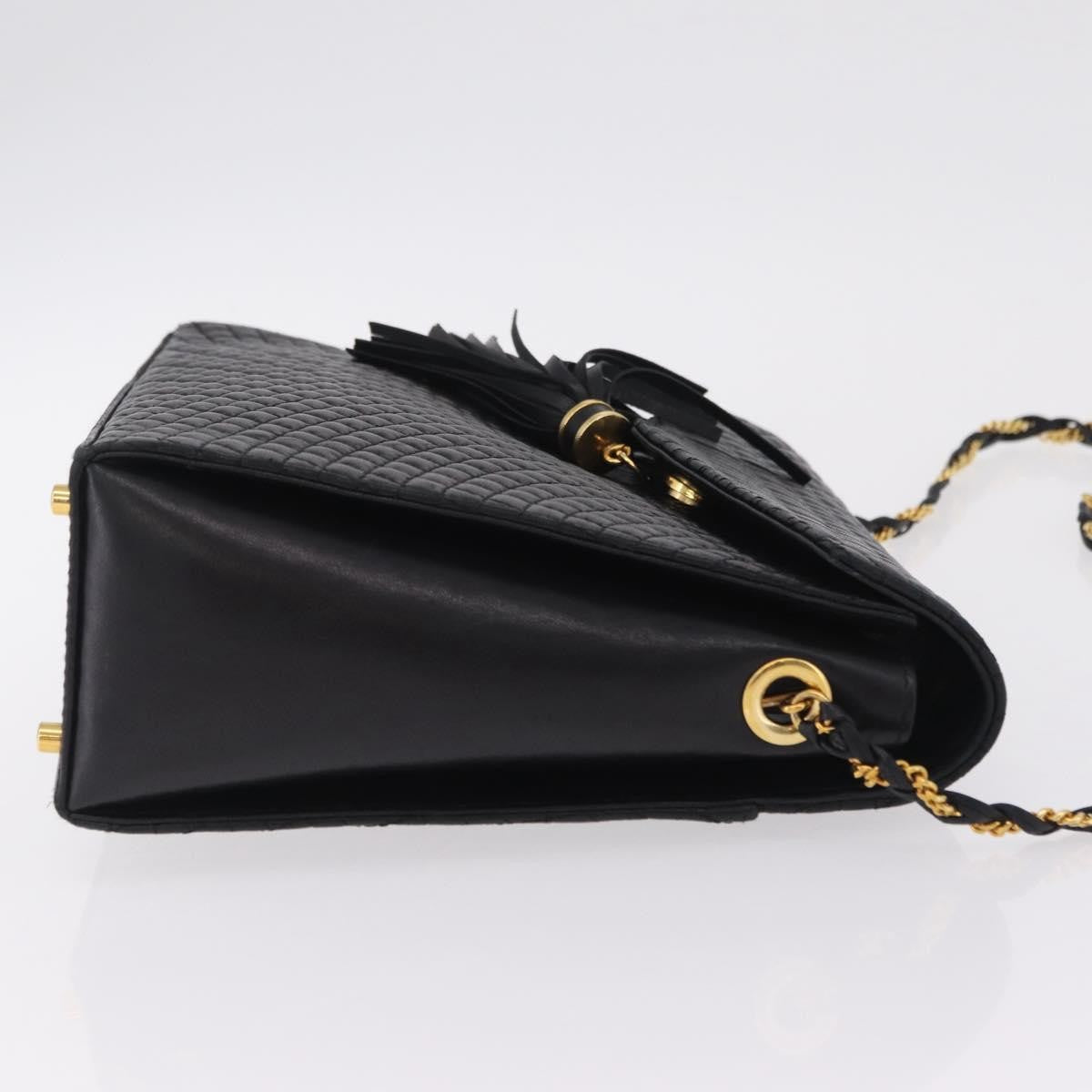 Bally Vintage Chain Quilted Leather, Black, Leather, Shoulder Bag