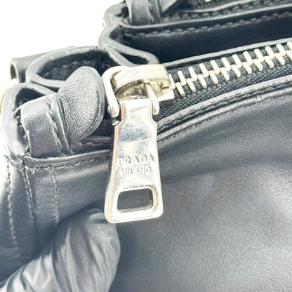 Prada Double Zip Convertible Soft Calf, Black, Leather, Tote Bag
