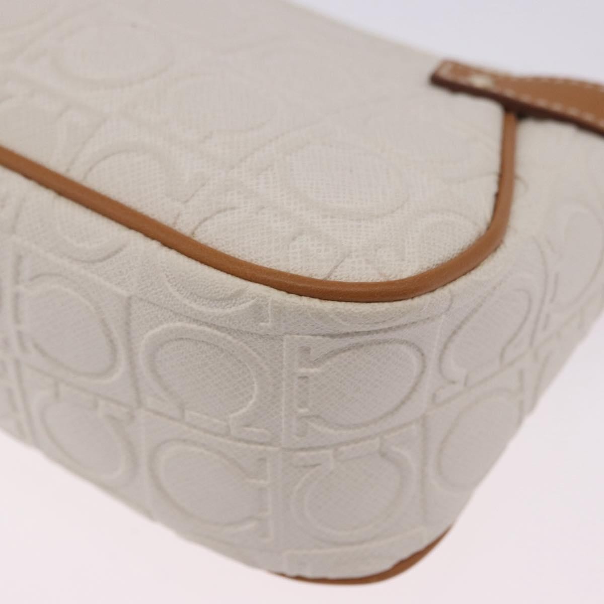 Salvatore Ferragamo Gancini Canvas and Leather, White, Canvas, Clutch