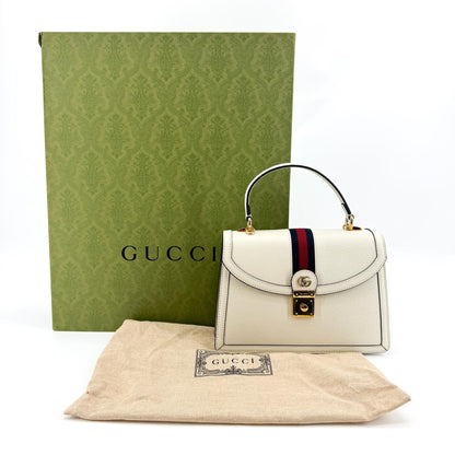 Gucci Ophidia Flap Top Handle Leather, White, Leather, Handbag