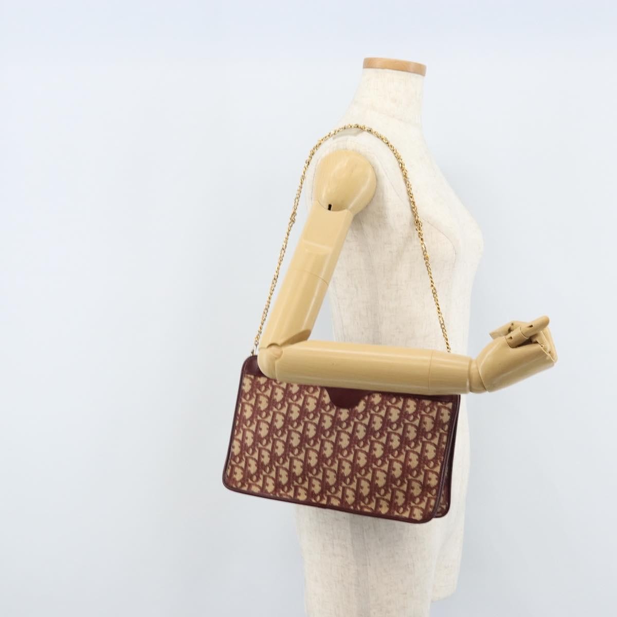 Christian Dior Vintage Trotteur Chain Canvas, Red, Canvas, Shoulder Bag