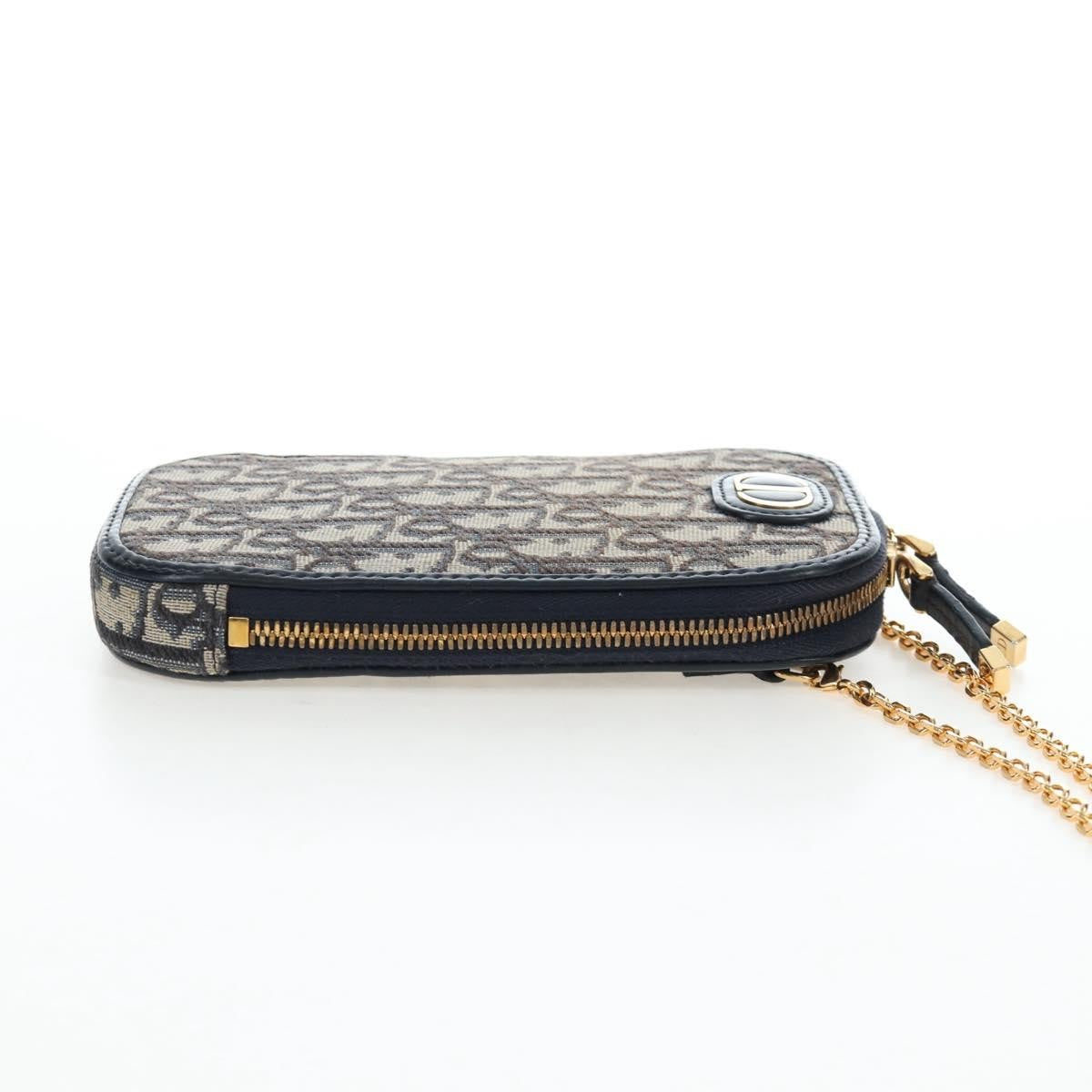 Christian Dior 30 Montaigne Phone Holder on Chain Oblique Canvas, Navy, Canvas, Crossbody Bag