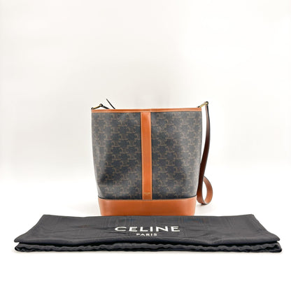 Celine Bucket Triomphe Coated Canvas, Black, Canvas, Shoulder Bag