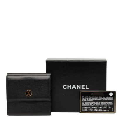 Chanel CC Button Bi-Fold Leather, Black, Leather, Wallet