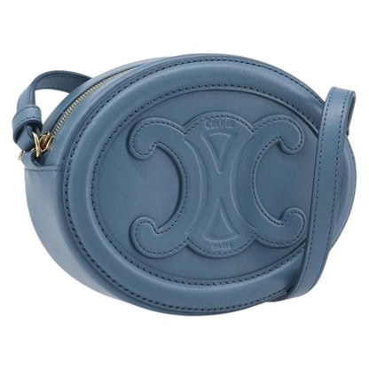 Celine Triomphe Oval Leather, Blue, Leather, Crossbody Bag