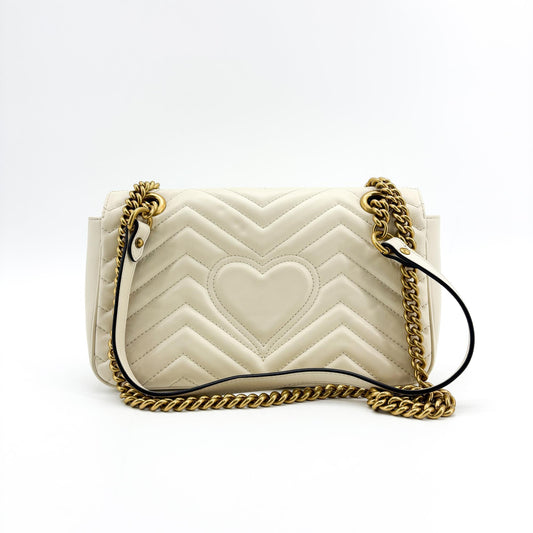 Gucci GG Marmont Patent, White, Leather, Shoulder Bag
