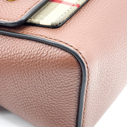 Burberry Note Leather with Vintage Check Canvas, Brown, Leather, Crossbody Bag