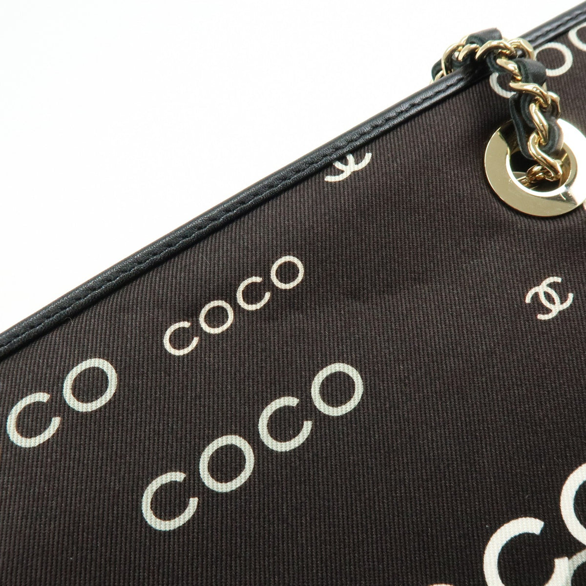 Chanel Vintage Coco Chain Shopping Printed Canvas, Black, Canvas, Tote Bag