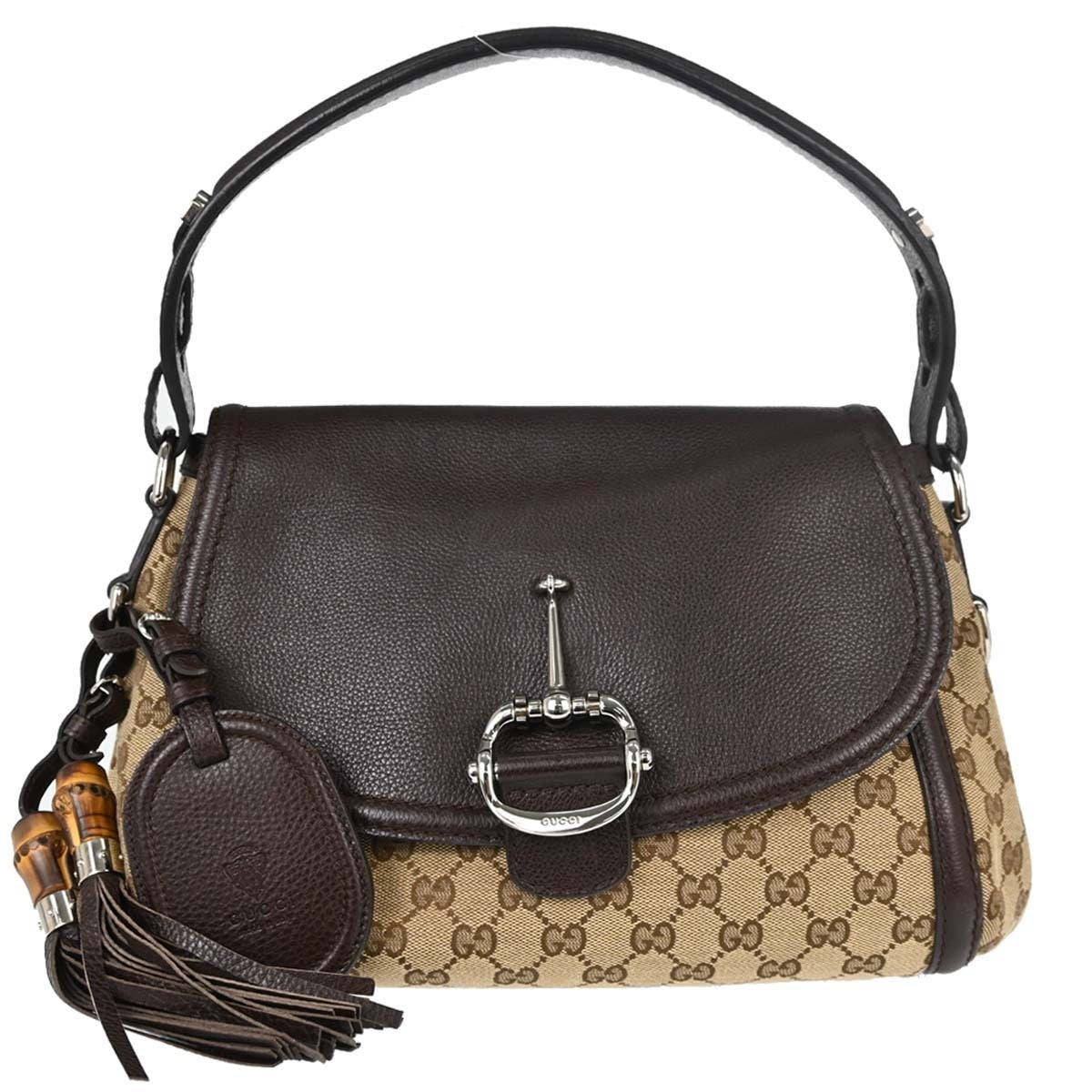 Gucci Techno Horsebit Flap Hobo Leather, Beige, Canvas, Shoulder Bag