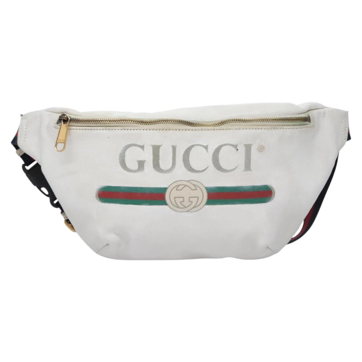 Gucci Logo Belt Leather with Enamel Buckle, White, Leather, Belt