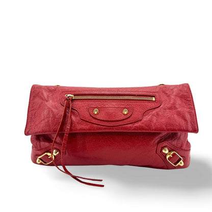 Balenciaga Classic Studs Envelope Strap Clutch Leather, Red, Leather, Clutch