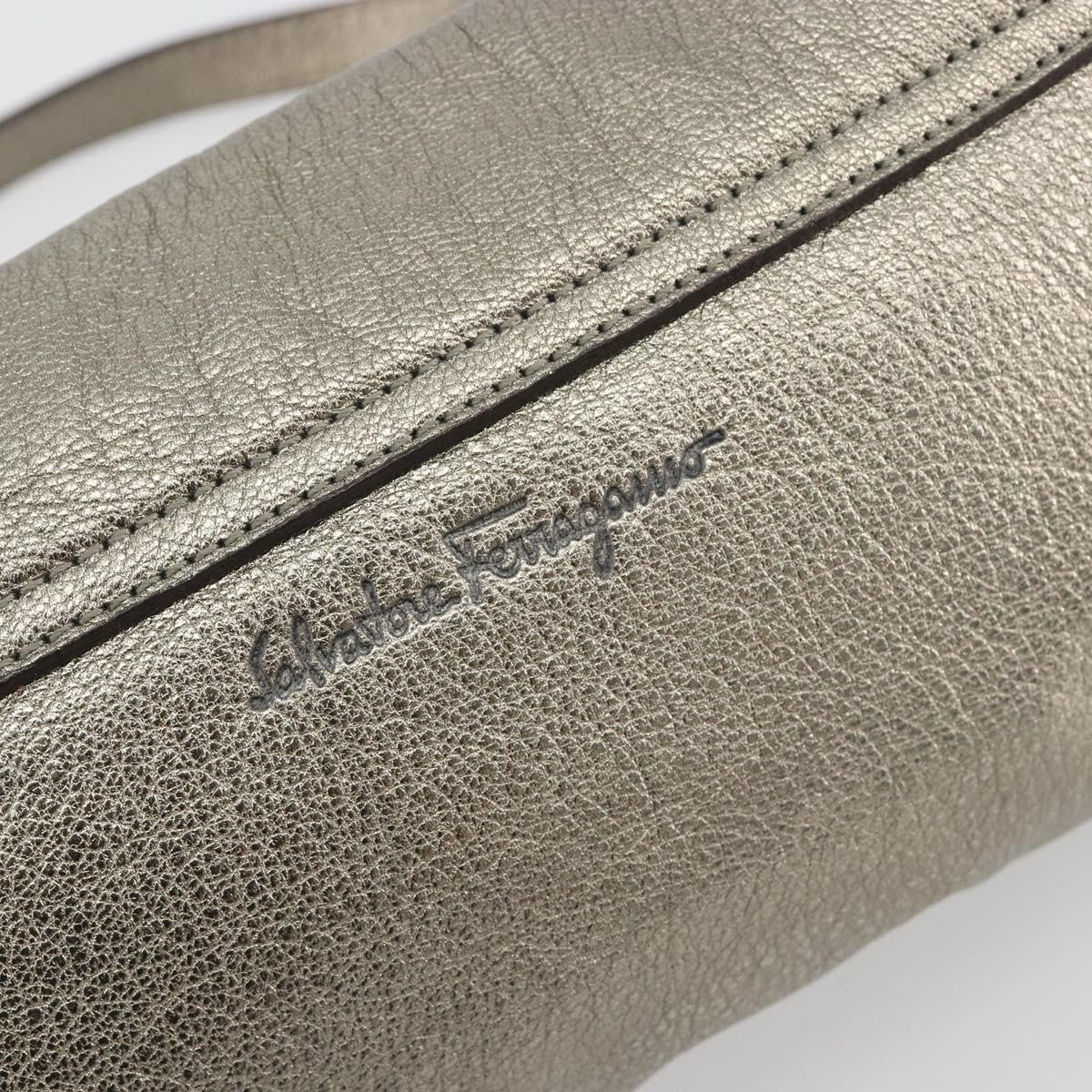 Salvatore Ferragamo Gancini Leather, Silver, Leather, Shoulder Bag