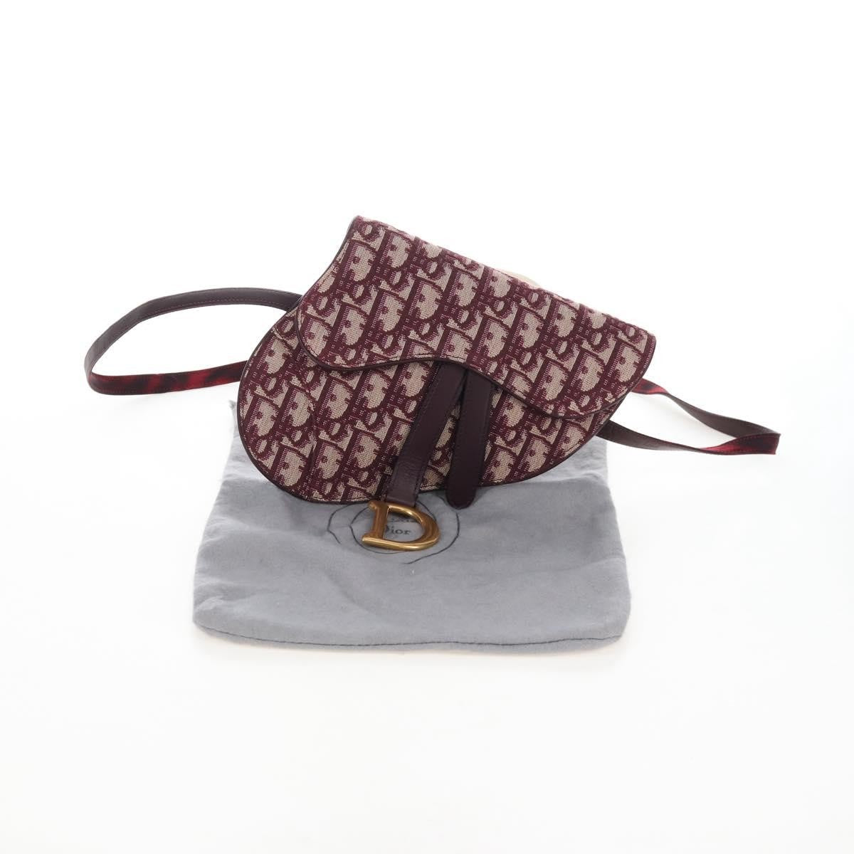 Christian Dior Saddle Belt Oblique Canvas, Burgundy, Canvas, Handbag