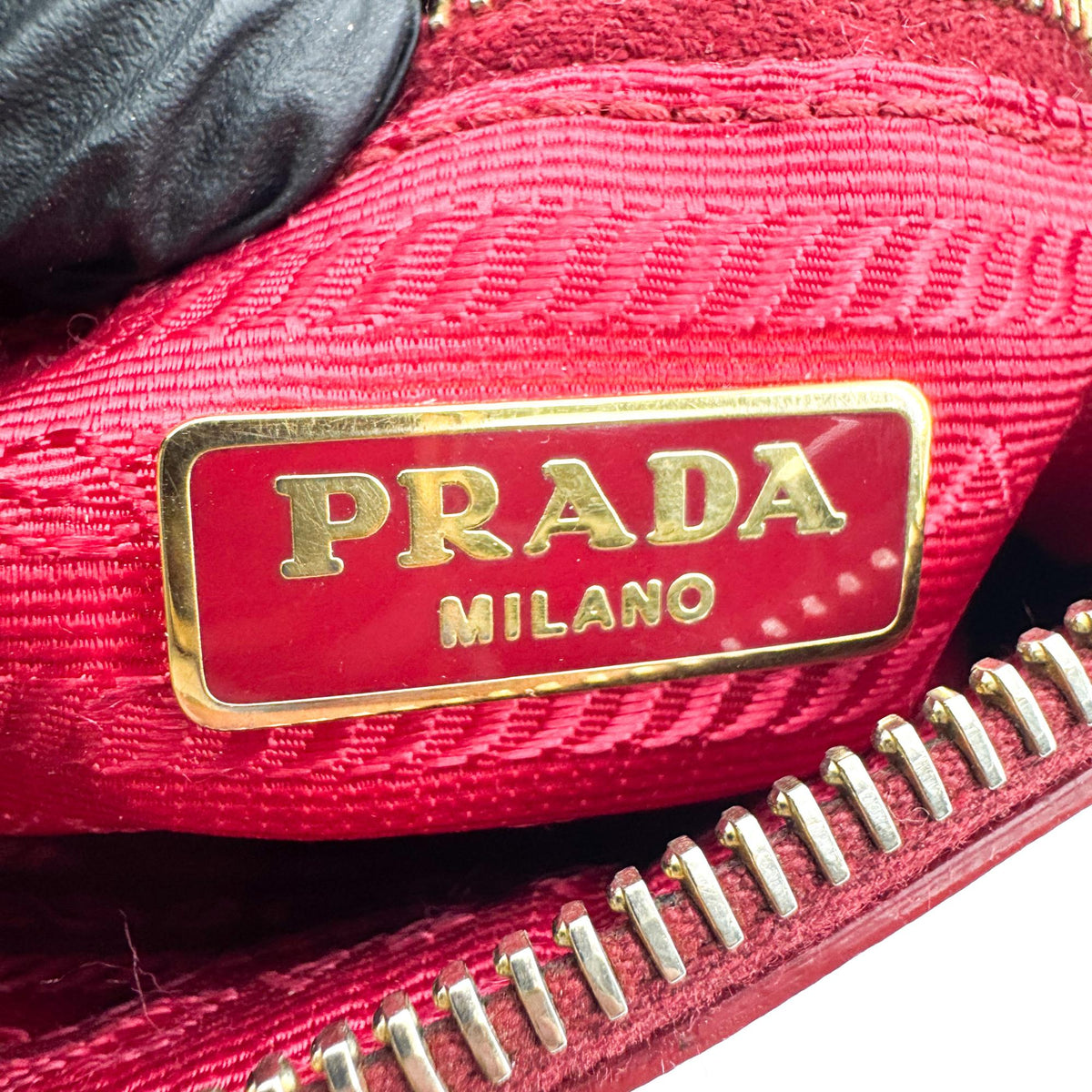 Prada Zip Saffiano Leather, Red, Leather, Shoulder Bag