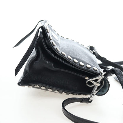 Prada Etiquette Flap Studded Glace Calfskin, Black, Leather, Handbag