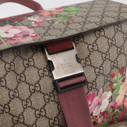 Gucci Buckle Blooms Print GG Coated Canvas, Beige, Canvas, Backpack