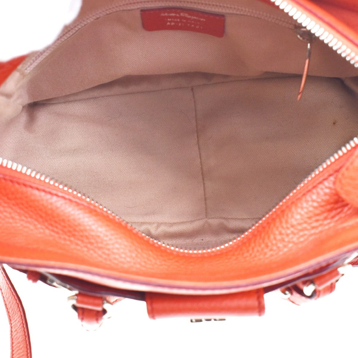 Salvatore Ferragamo Gancini Handle Leather, Orange, Leather, Tote Bag
