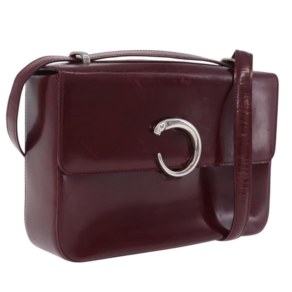 Cartier Panthère Shoulder Patent Leather, Burgundy, Patent Leather, Shoulder Bag
