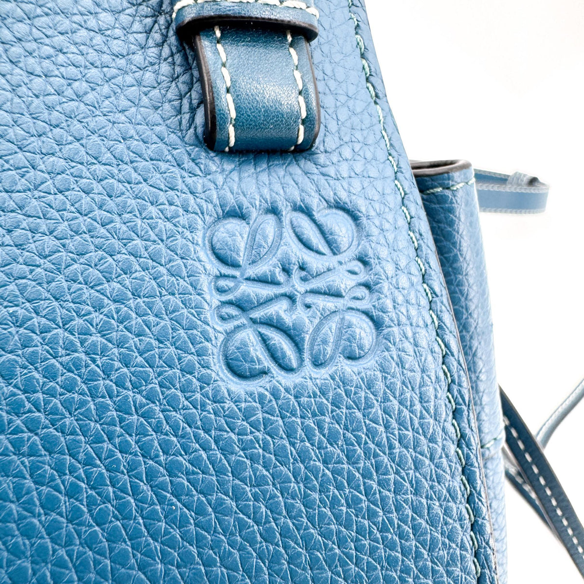 Loewe Hammock Leather, Blue, Leather, Handbag