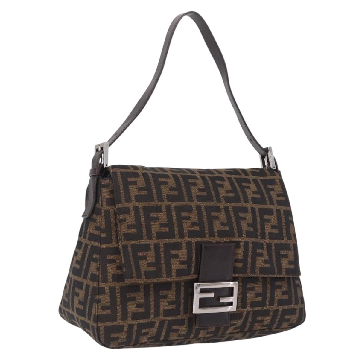 Fendi Zucchino Mamma Baguette Canvas, Brown, Canvas, Shoulder Bag