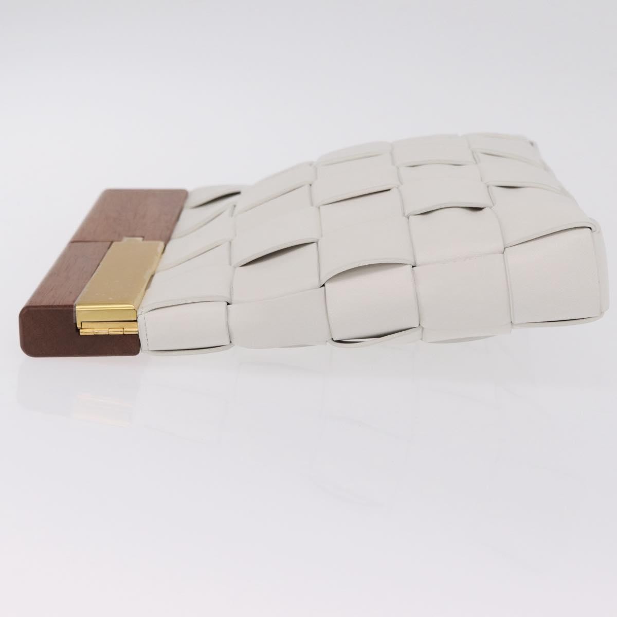 Bottega Veneta The Snap Clutch Maxi Intrecciato Leather with Wood and Metal, White, Leather, Clutch