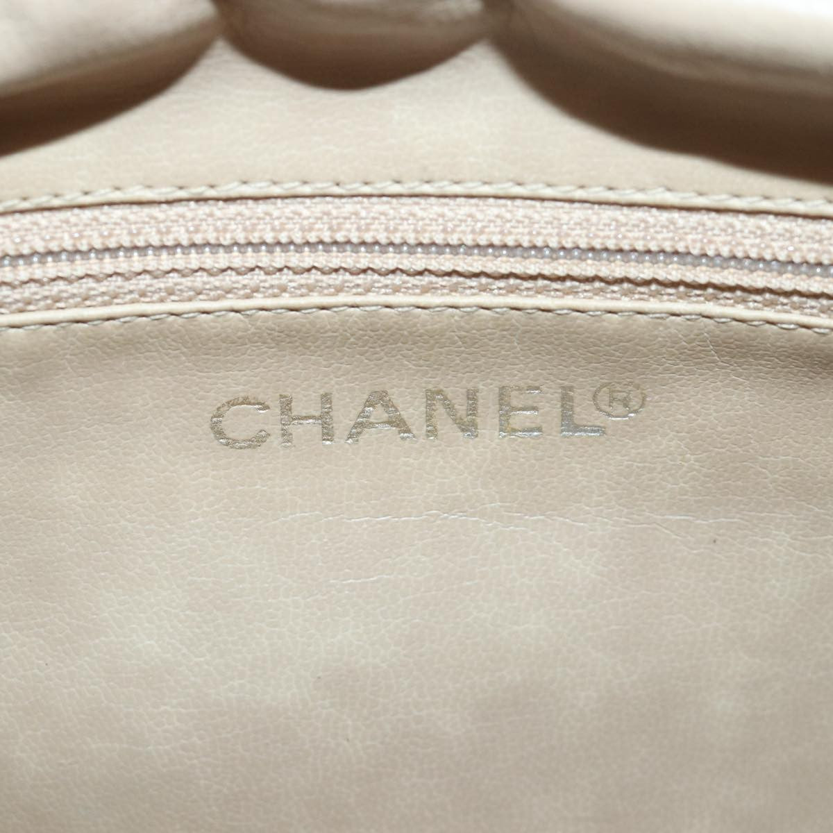 Chanel Square Stitch Toiletry Lambskin, Beige, Leather, Clutch