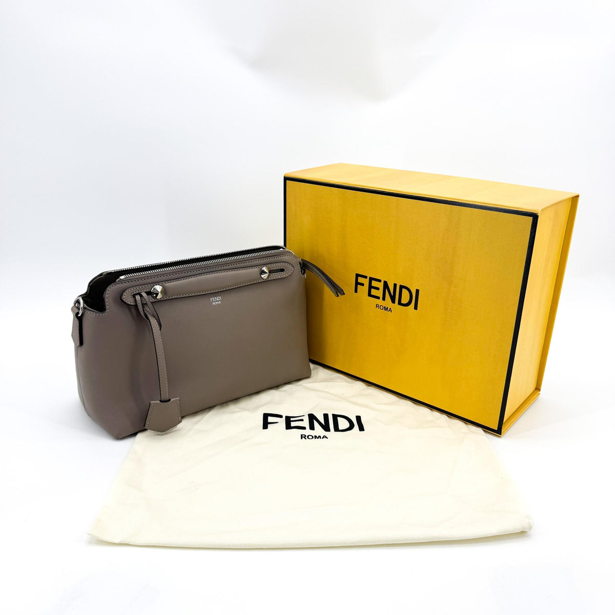 Fendi By The Way Satchel Calfskin, Gray, Calfskin, Handbag