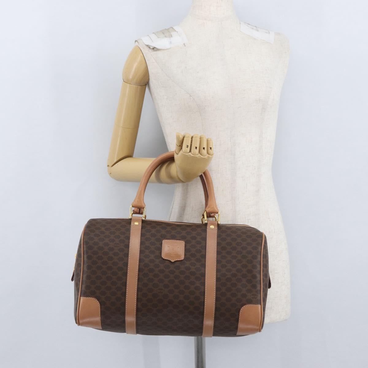 Celine Vintage Duffle Macadam Coated Canvas, Brown, PVC, Handbag