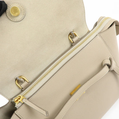 Celine Belt Textured Leather, Beige, Leather, Handbag