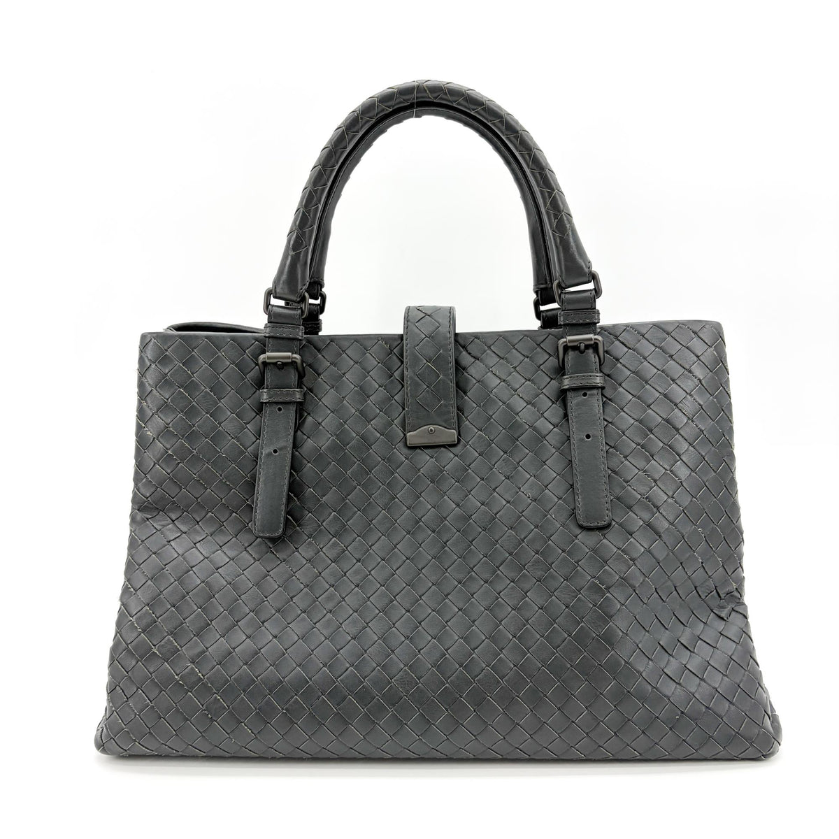 Bottega Veneta Roma Intrecciato Nappa, Gray, Leather, Handbag