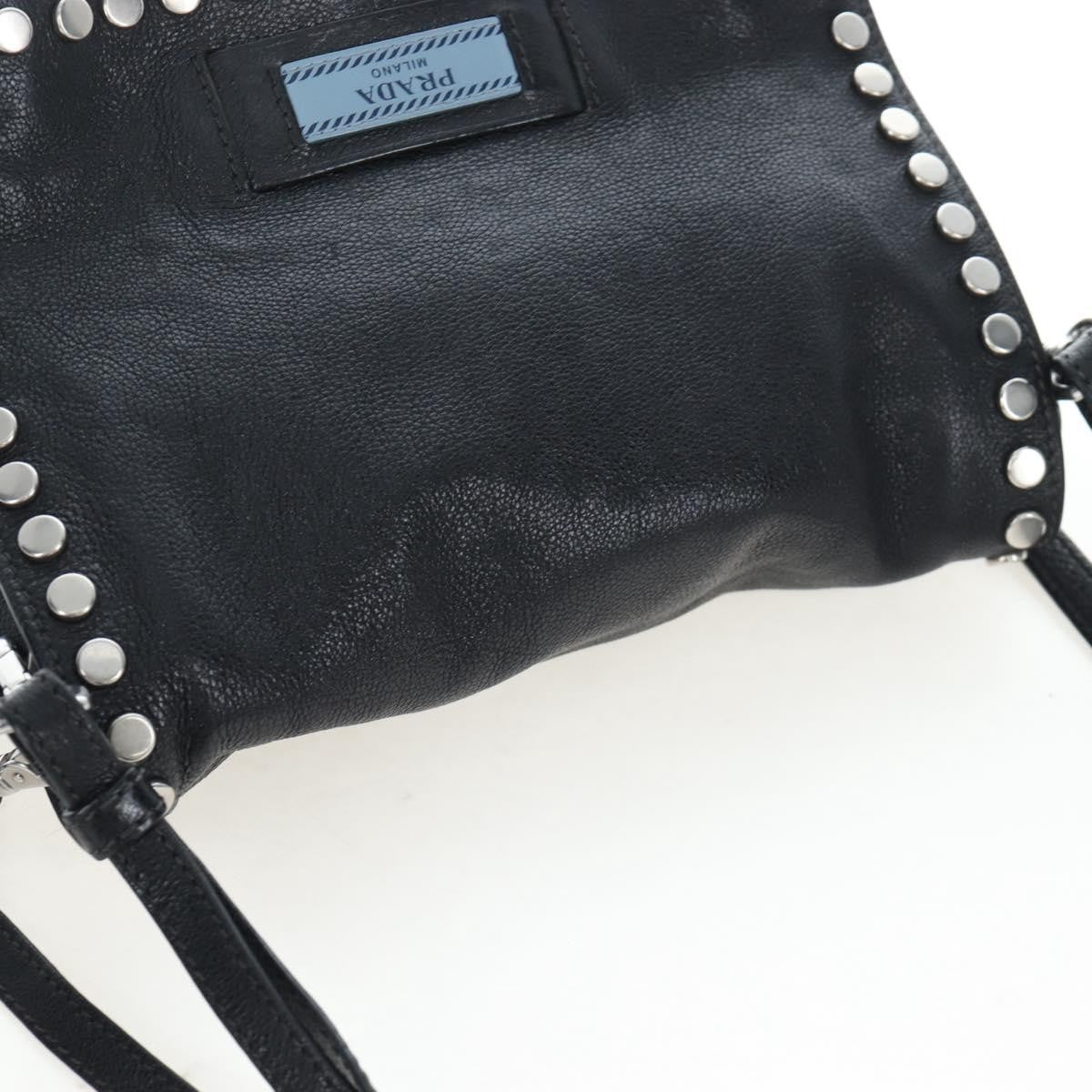 Prada Etiquette Flap Studded Glace Calfskin, Black, Leather, Handbag