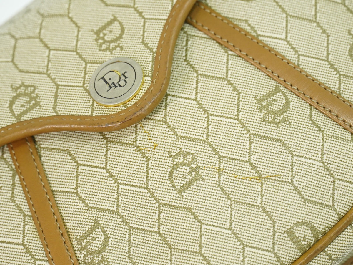 Christian Dior Vintage Honeycomb Canvas, Beige, Canvas, Shoulder Bag