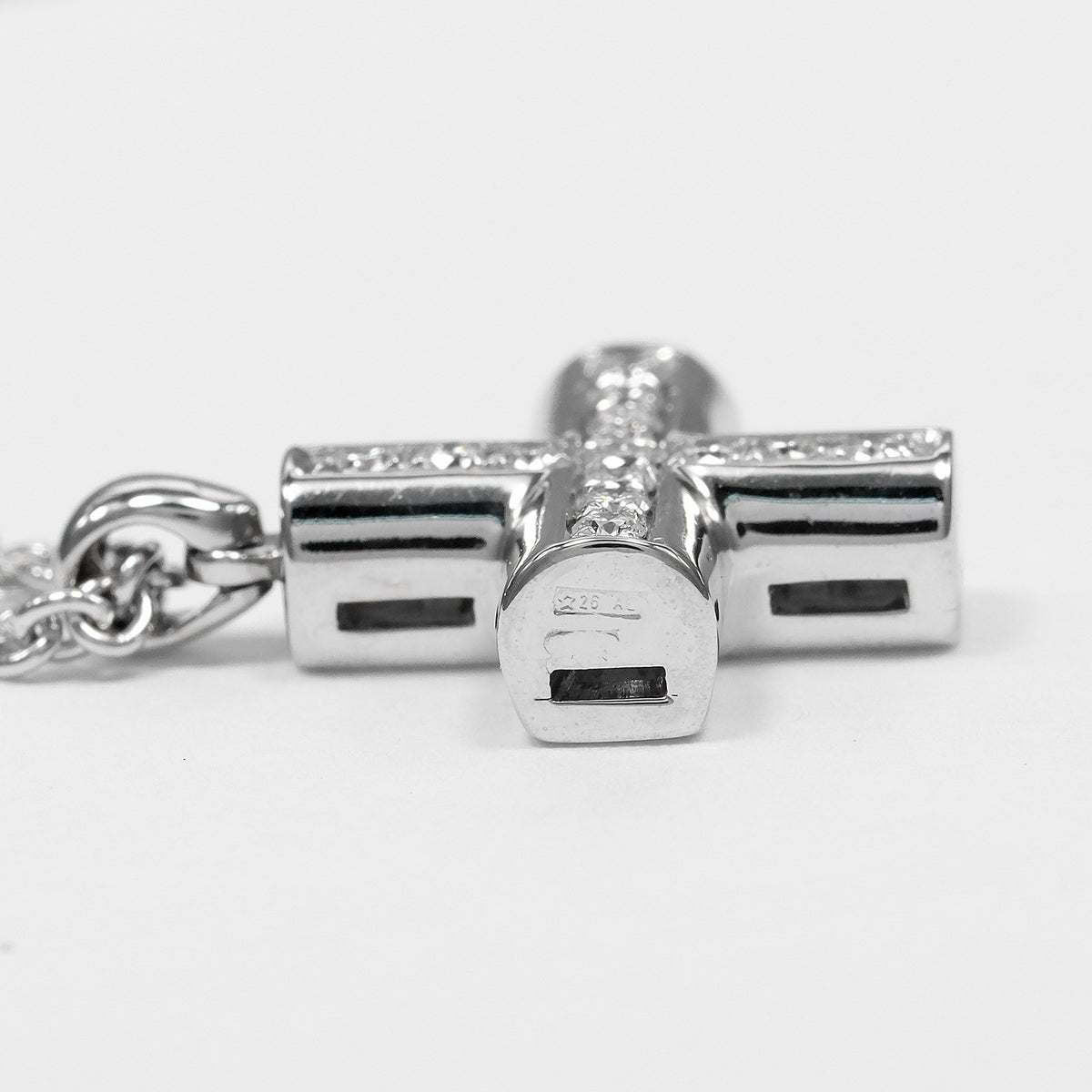 Bvlgari Greek Cross 18K White Gold with Diamonds, Silver, White Gold, Necklace