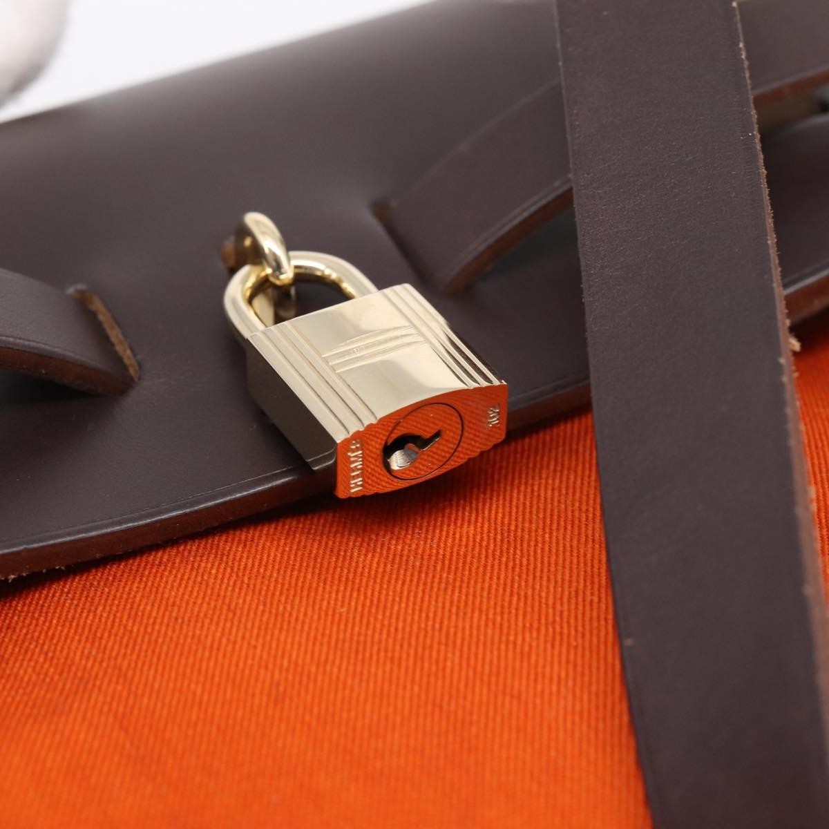 Hermes Herbag A Dos Toile, Orange, Canvas, Backpack