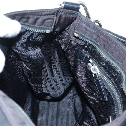 Prada Double Pocket Buckle Flap Tessuto and Leather, Black, Nylon, Handbag