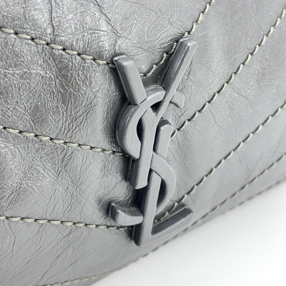 Saint Laurent Niki Shopping Matelasse Chevron Leather, Gray, Leather, Tote Bag