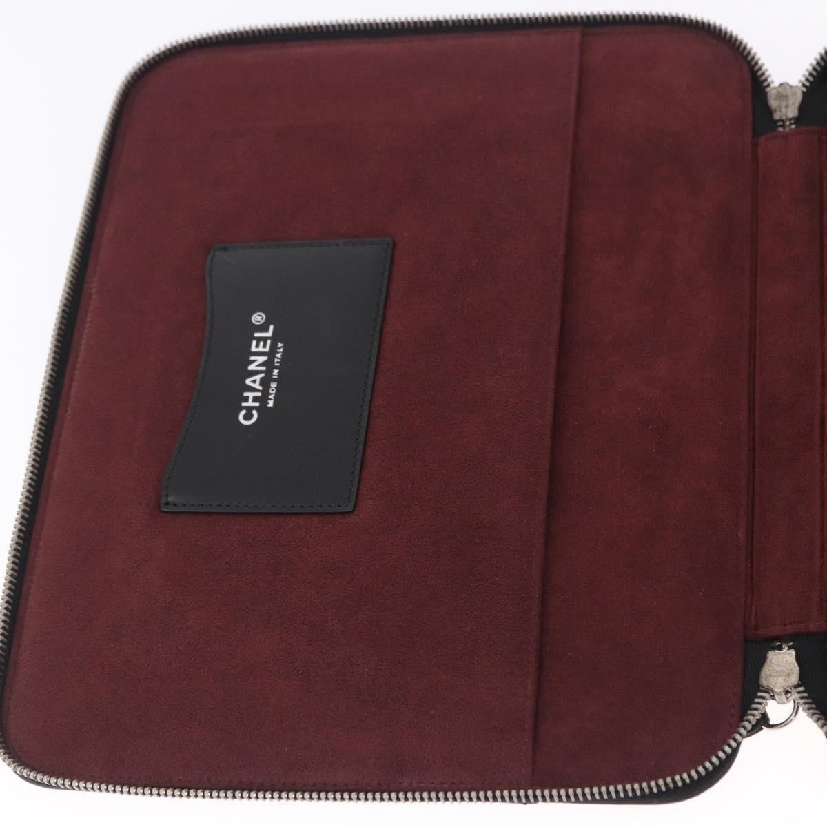Chanel Zip Around iPad Case Quilted Lambskin, Black, Leather, Tech Accessory